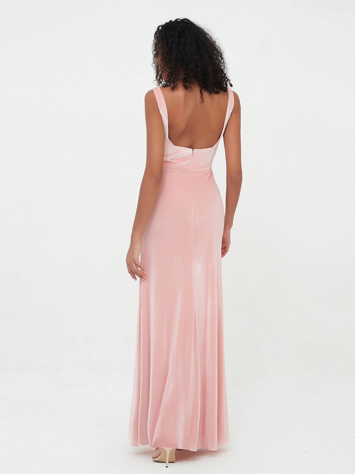 Bateau Neck Mermaid Long Velvet Dresses Dusty Rose